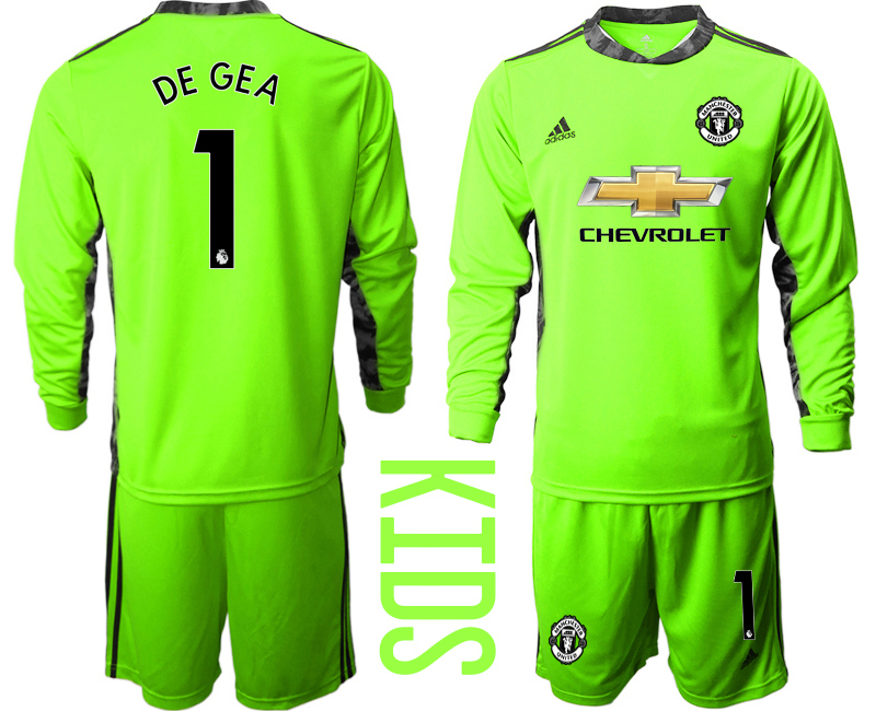 Youth 2020-2021 club Manchester United green long sleeved Goalkeeper #1 Soccer Jerseys1
